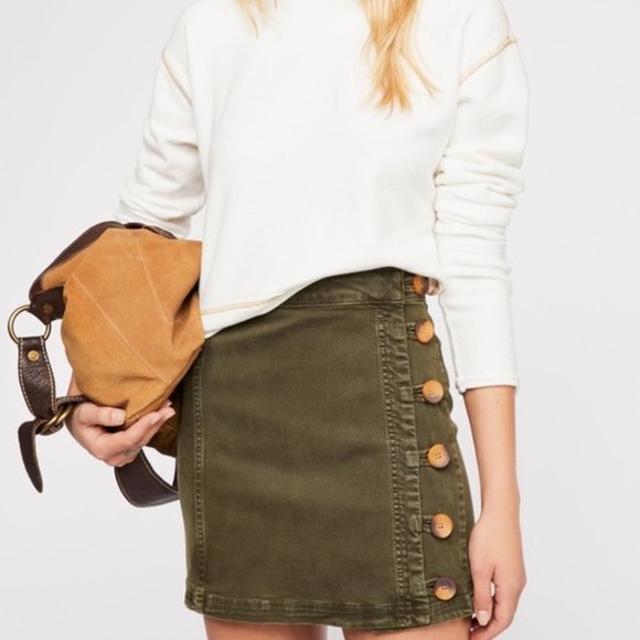 Free People Green Button Mini Skirt - Picture 4 of 5